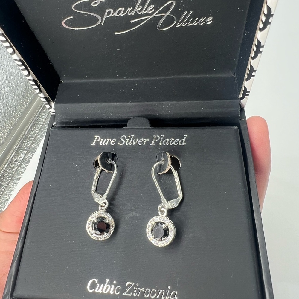 Sparkle allure pure silver plated cubic zirconia earrings. Black and silver, new - Picture 12 of 12